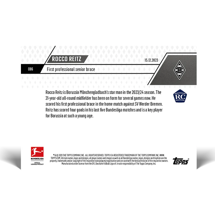 Topps UK - Rocco Reitz - First professional senior brace - Bundesliga TOPPS NOW® Card #86