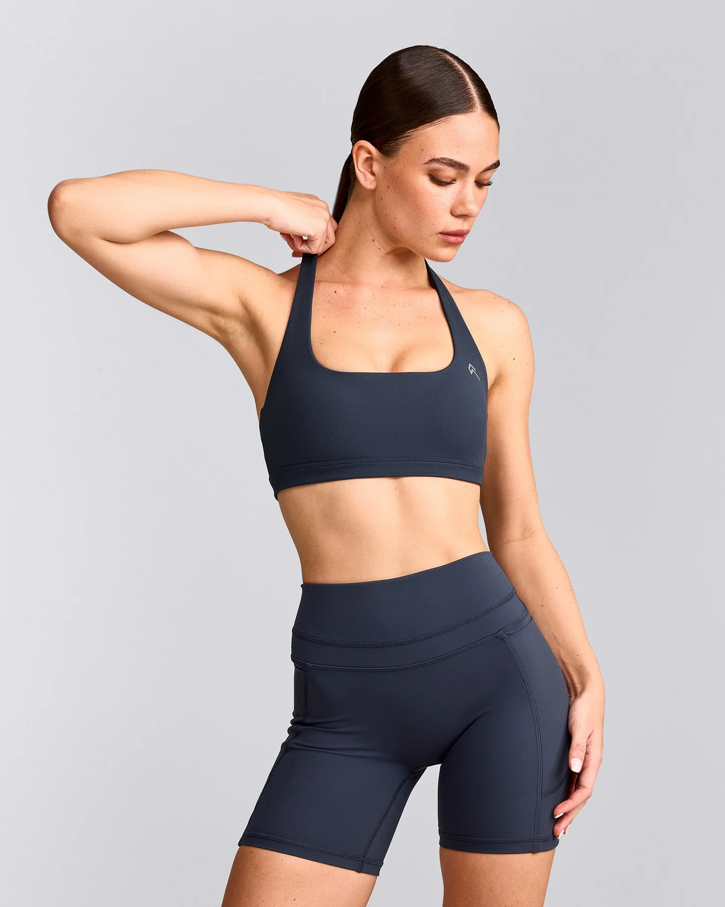 EasyLift™ Halter Bralette with Grey Logo | True Blue