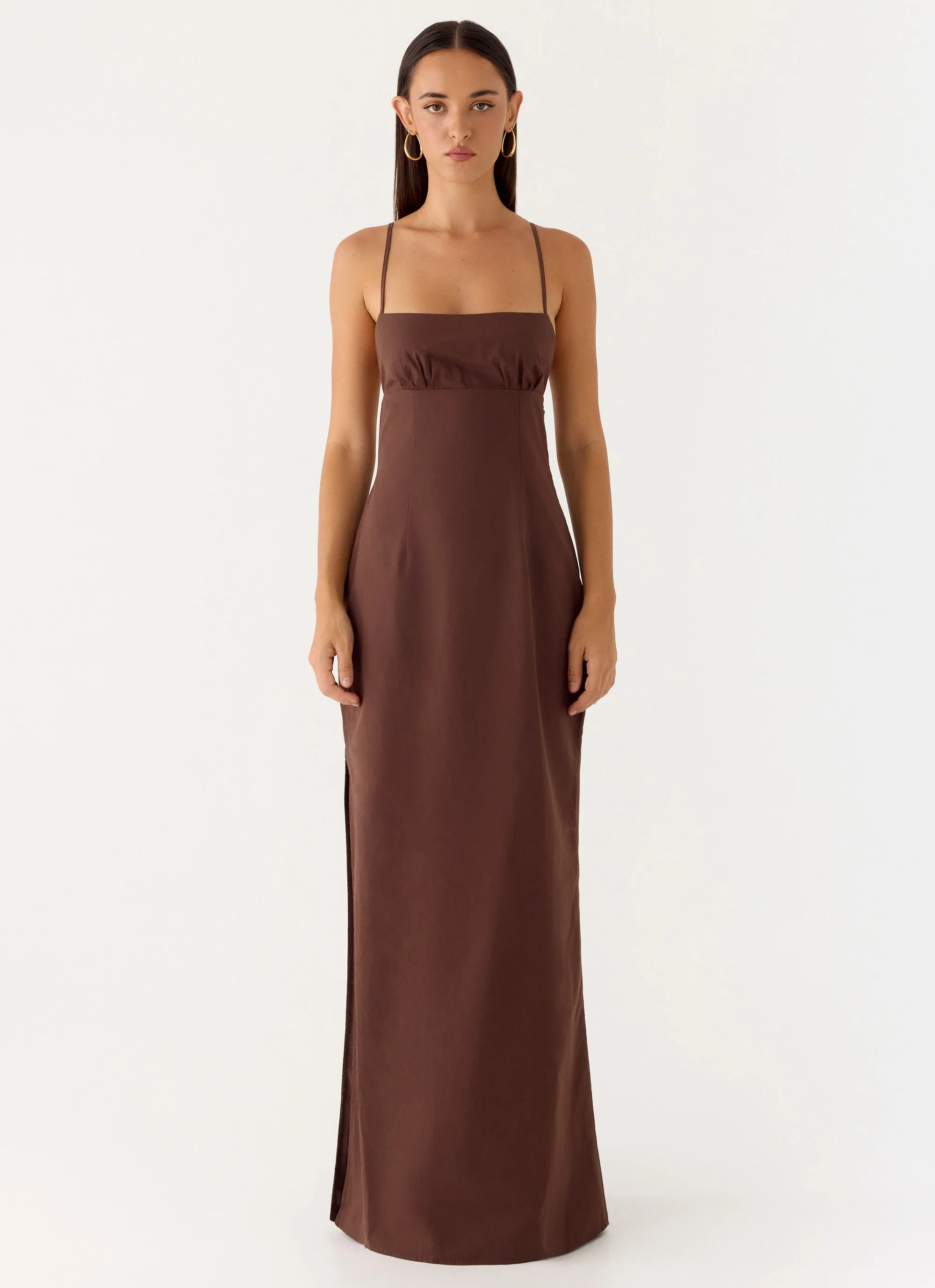 Off The Table Linen Maxi Dress - Chocolate