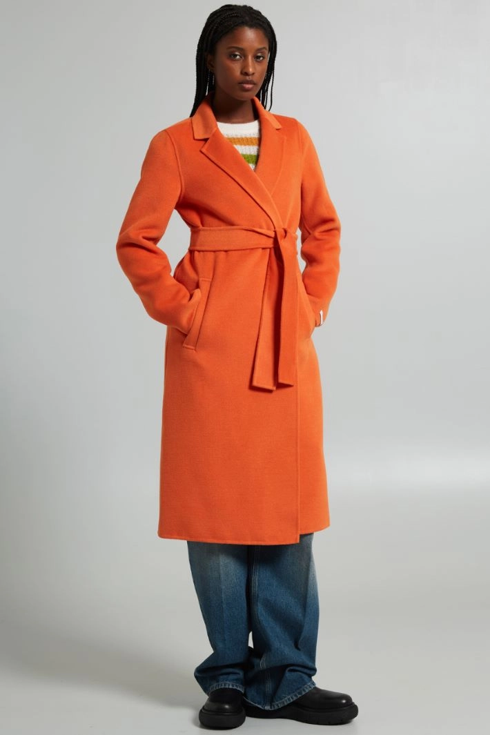 Long belted coat - ORANGE
