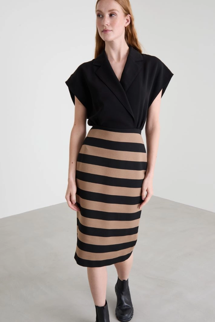 Midi dress in jersey and cady - BLACK CAMEL