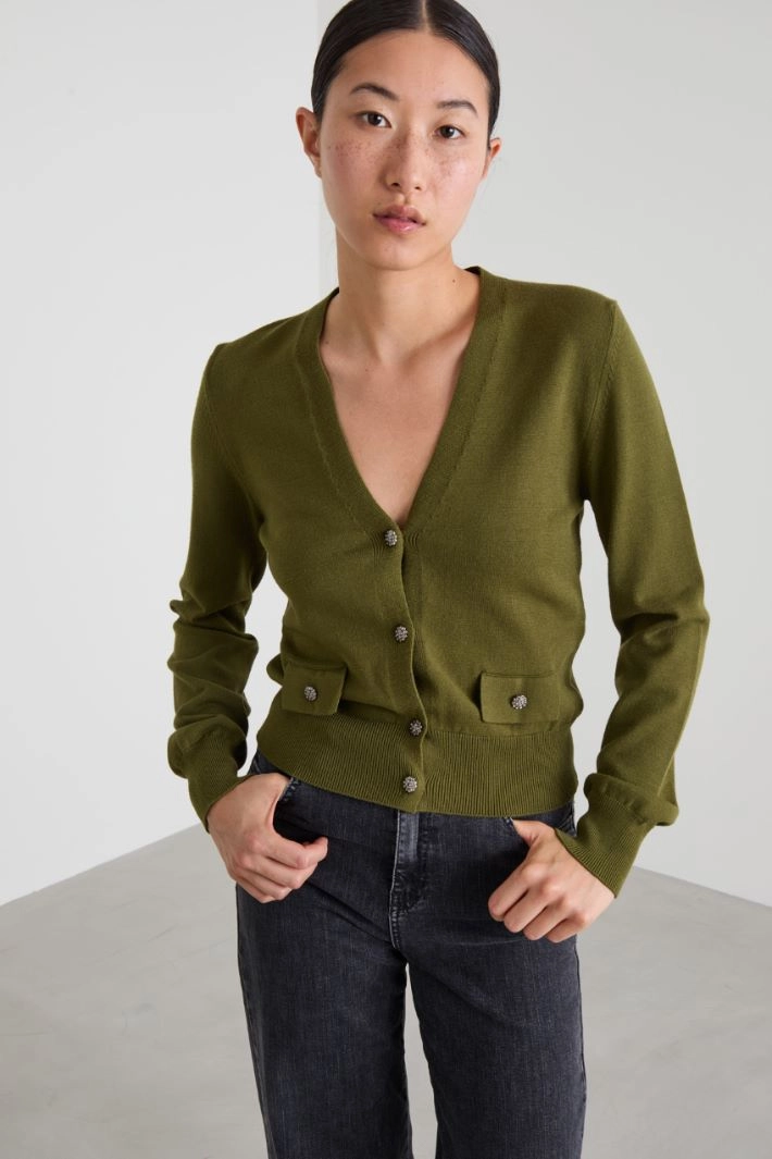 Cardigan with jewel buttons - KHAKI GREEN