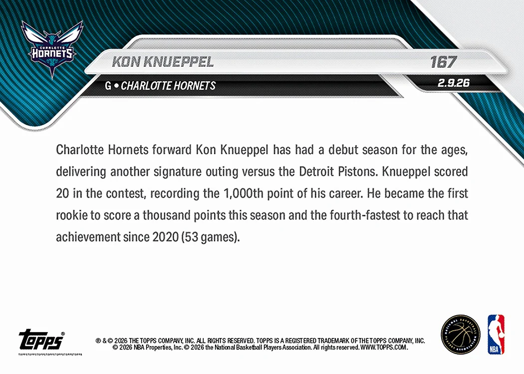 Kon Knueppel - 2025-26 NBA Topps NOW® - Card 167 - PR: 4488