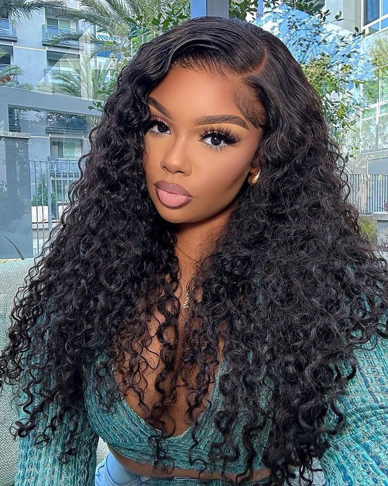 Ophirawig 6x5/13x4 Lace Glueless Water Wave Wig Pre-cut Lace Natural Black Beginner Friendly