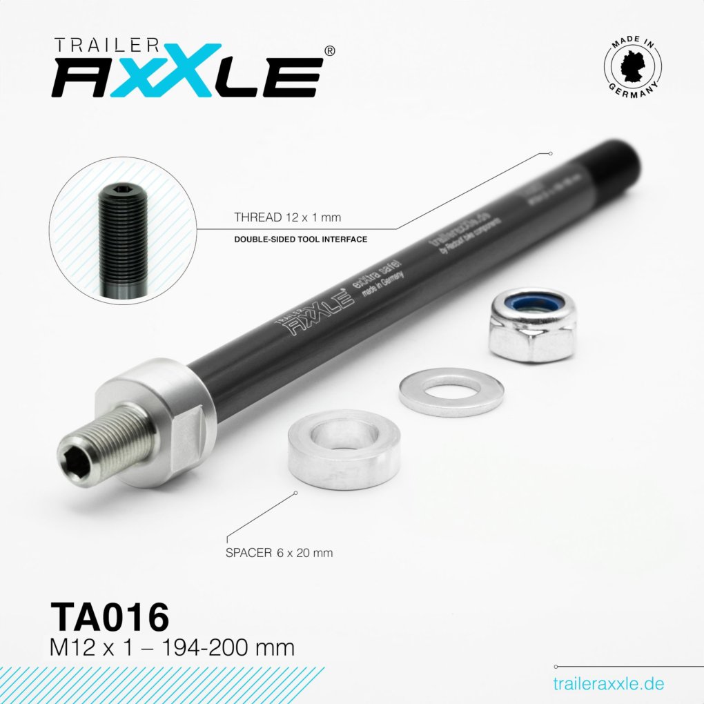 Radoxx Components Trailer AxXle Thru Axle - 12x177/197mm - M12x1.0 | 194-200mm | TA016