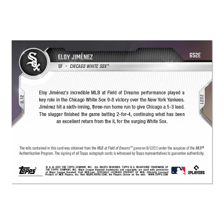 On-Card Auto Base Relic # to 1 - Eloy Jiménez - 2021 MLB TOPPS NOW® Card 652E