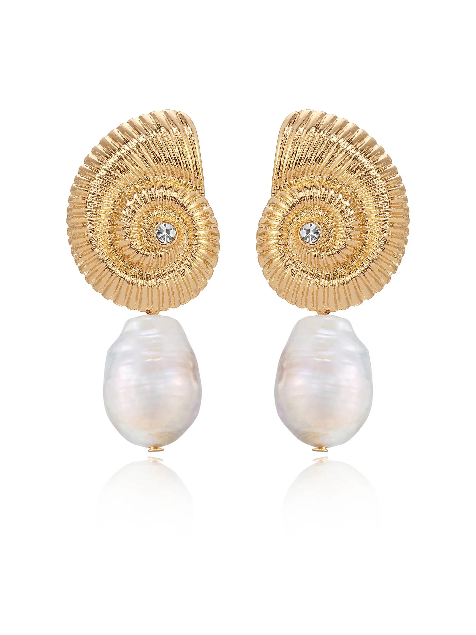 Nautilus Shell Freshwater Pearl Earrings