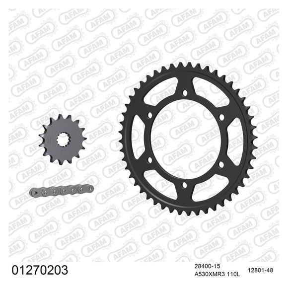 Kit chaine AFAM #530 Type Acier Yamaha FZS Fazer 600 98/03Ref : 01270203 / KIT110221
