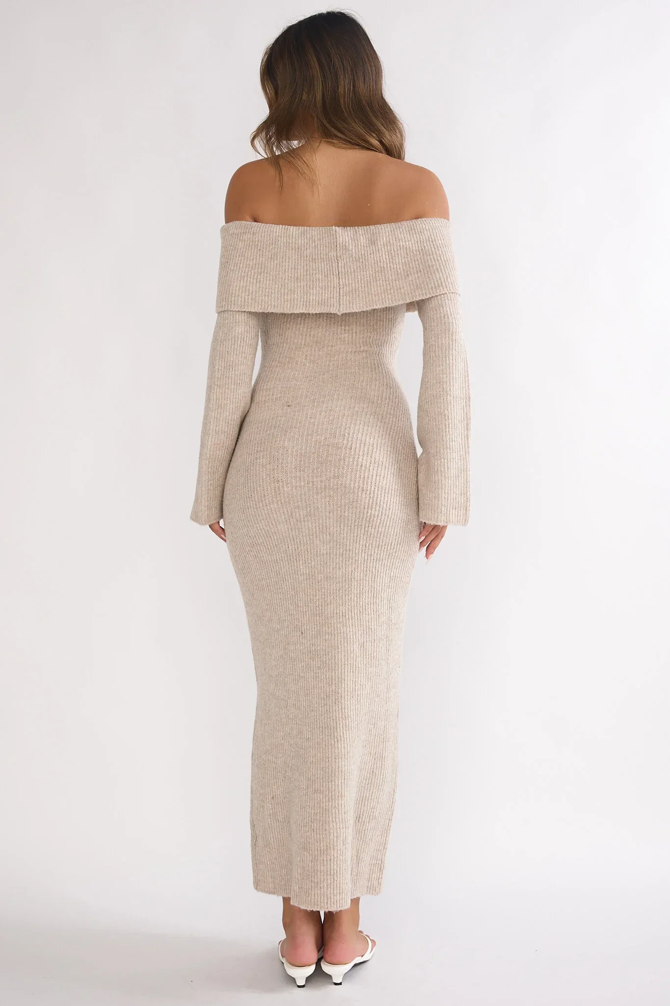 Arwyn Foldover Off-Shoulder Knit Maxi Dress Quinoa