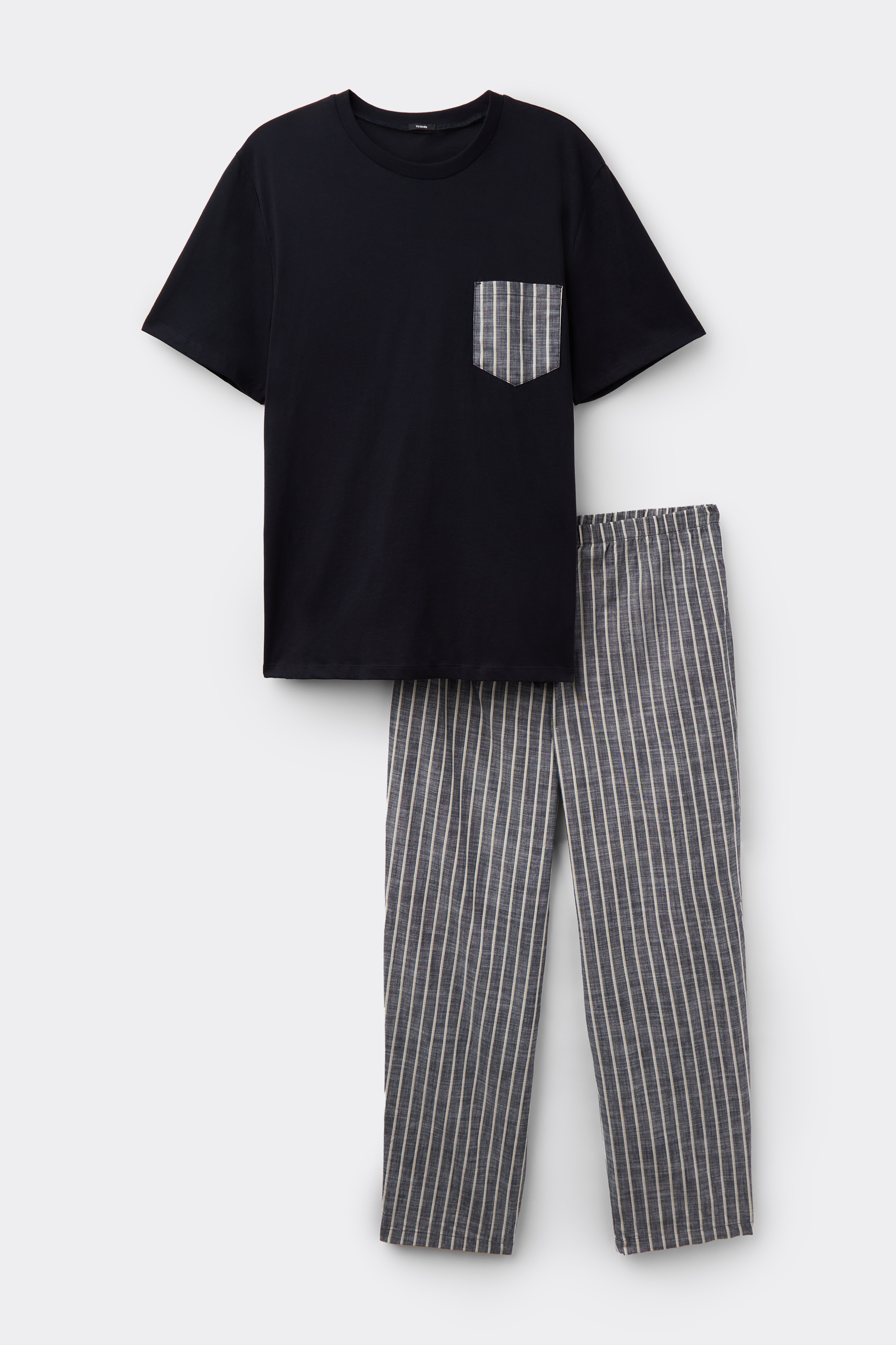 Short-Sleeved Long Cotton Pyjamas with Pocket