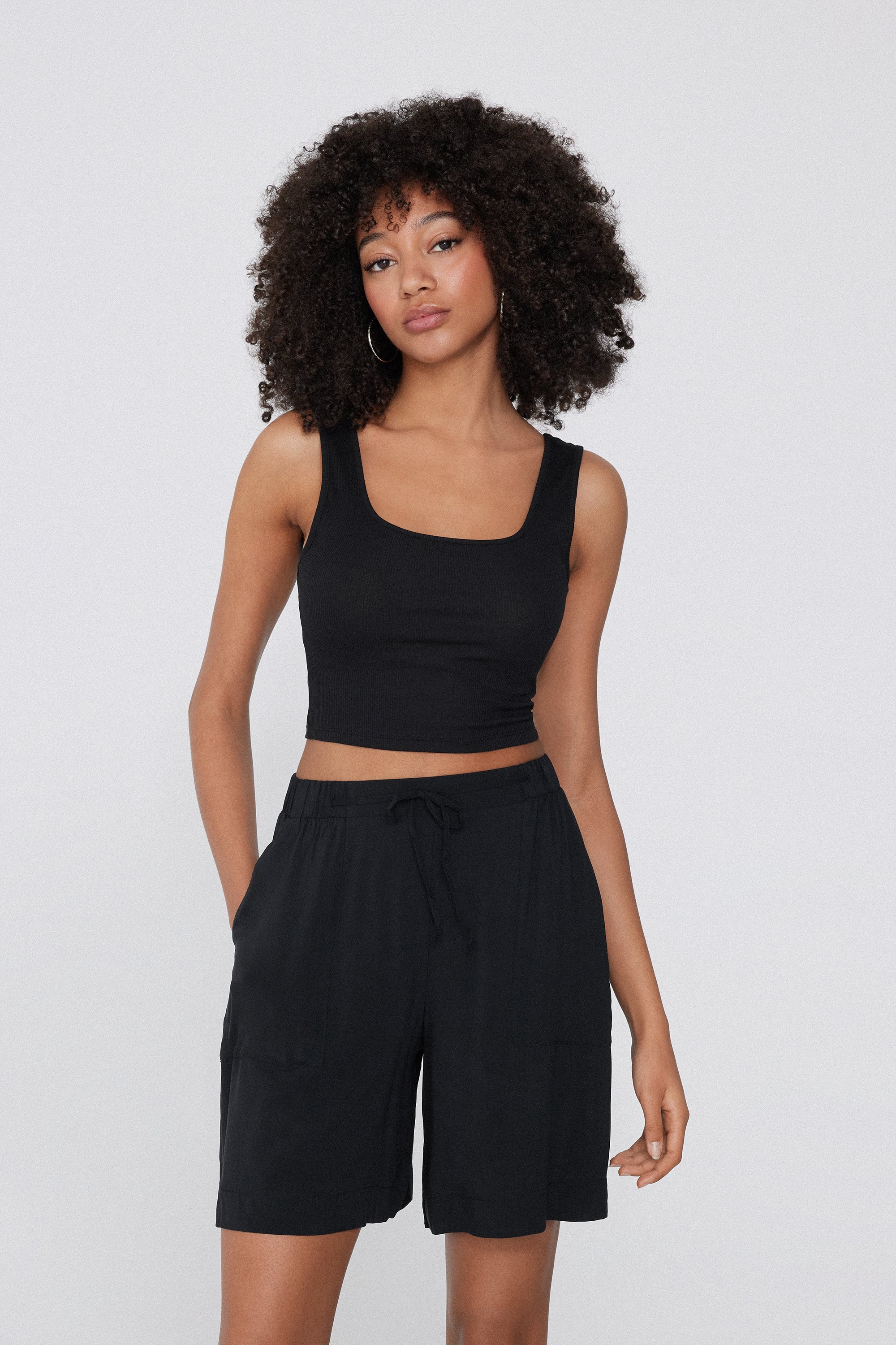 Ribbed Cotton Crop Top with Wide Shoulder Straps