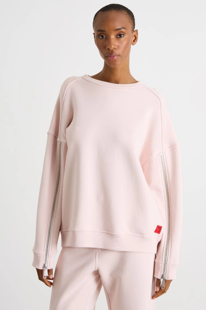 Zipped-sleeve oversized sweatshirt - PINK