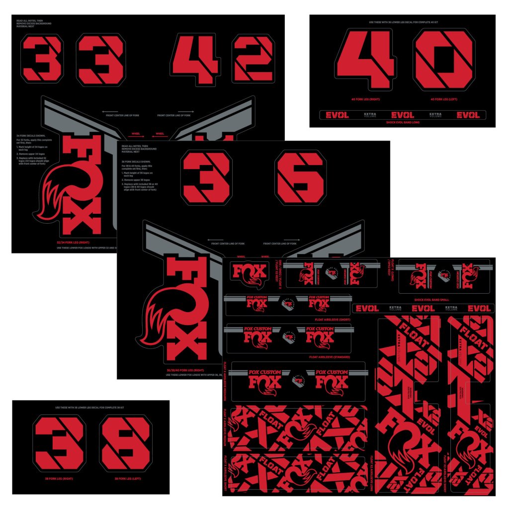 FOX CUSTOM Decal Kit for Fork & Rear Shock - red