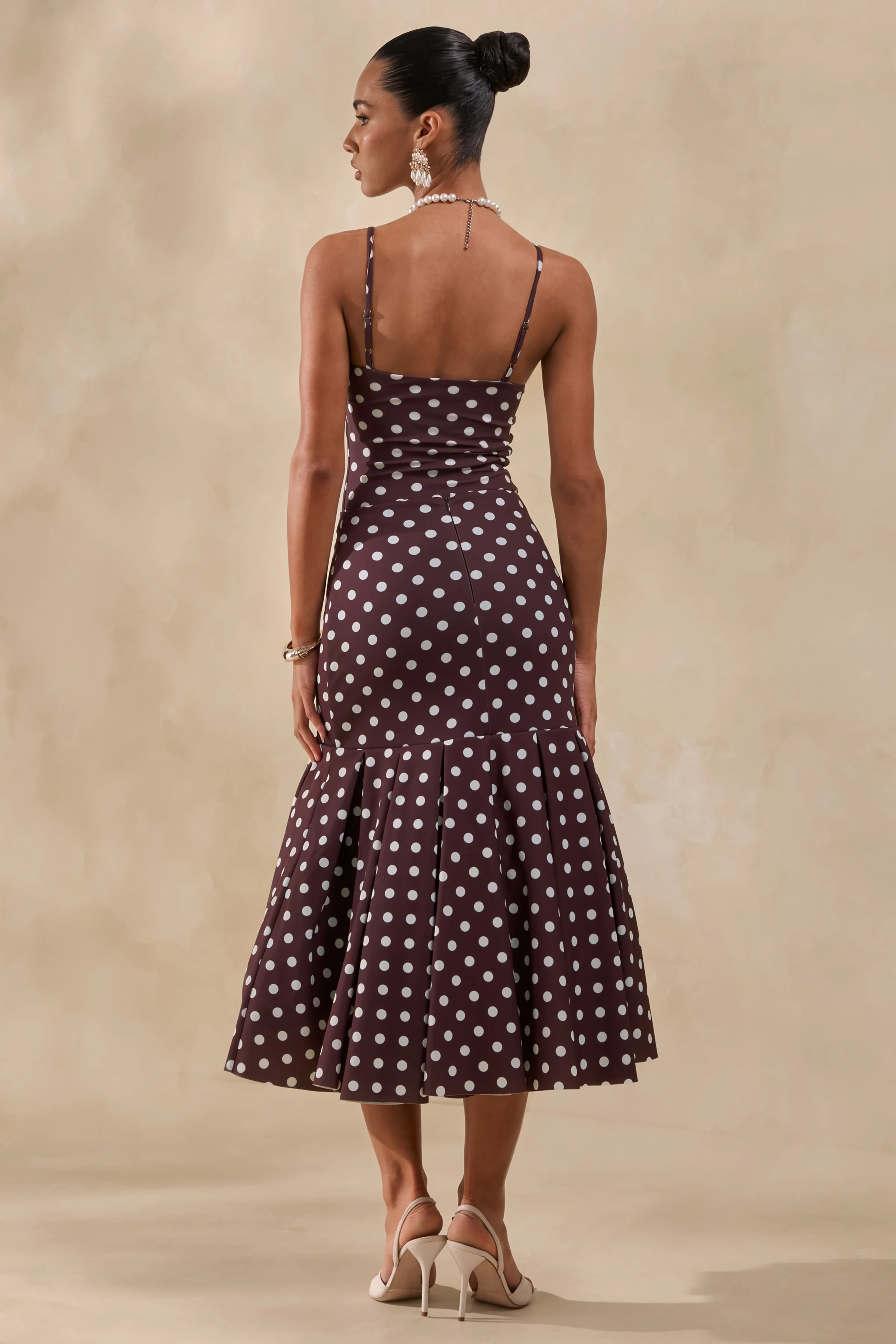 Masie | Brown Polka-Dot Midi Skirt With Drop-Waist