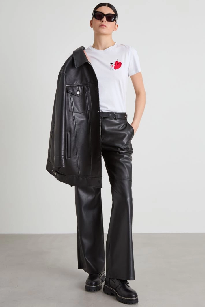 T-shirt with print and embroidery - WHITE RED