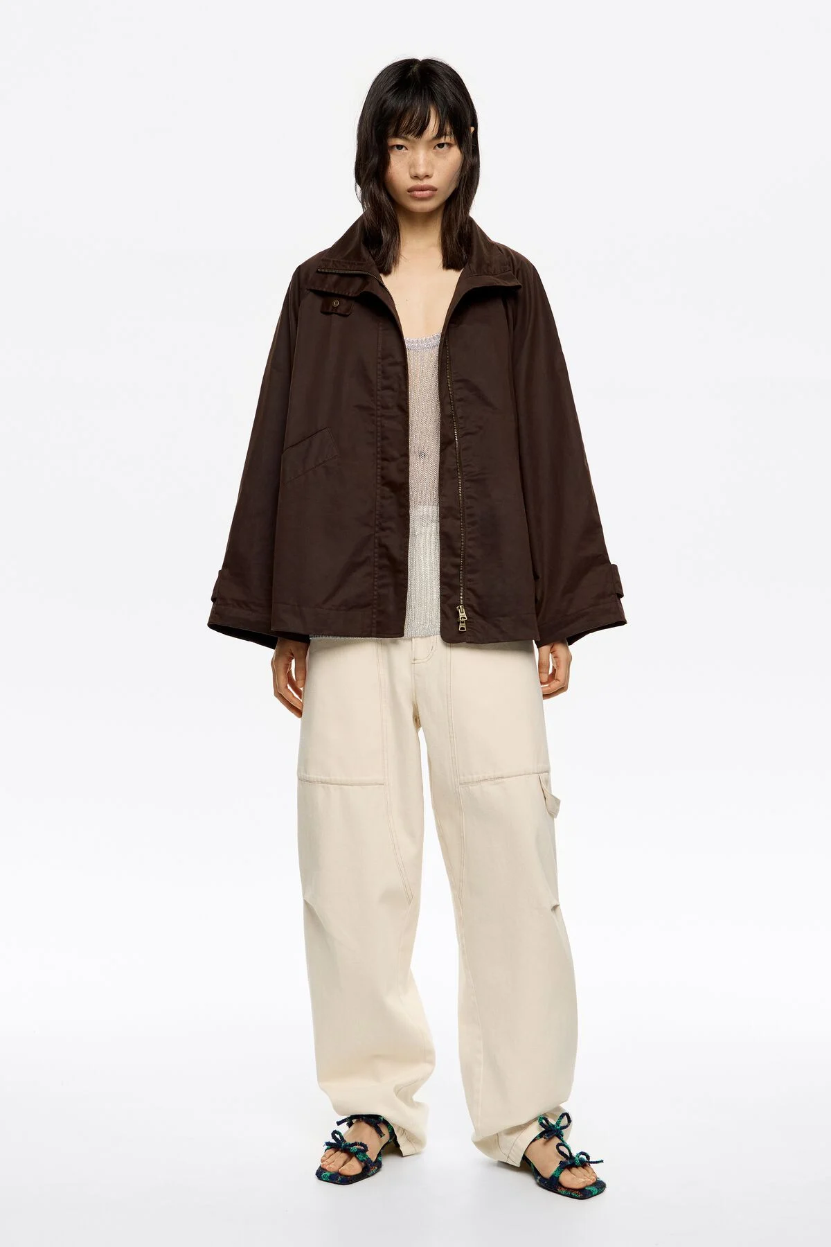 Dark brown coated A-line trench