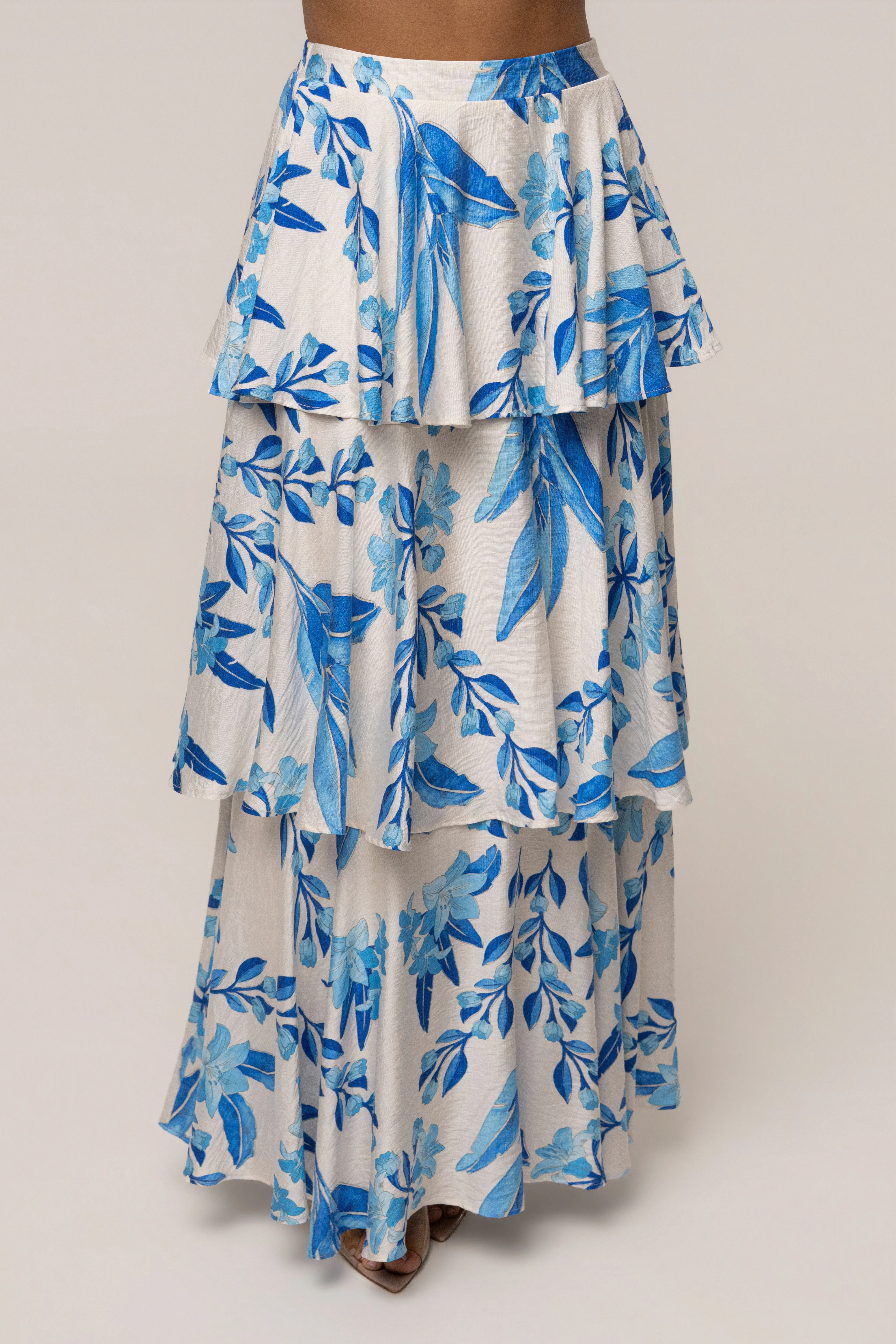 Blue Floral Jasmine Ruffle Maxi Skirt