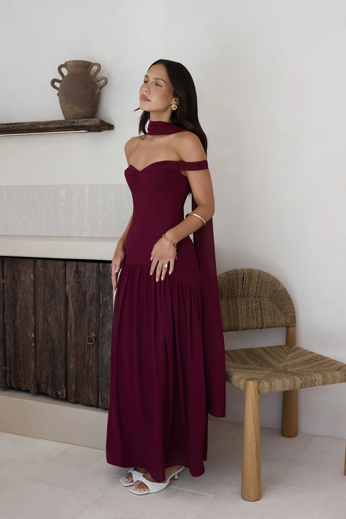 Sparkle Somewhere New Maxi Dress Wine