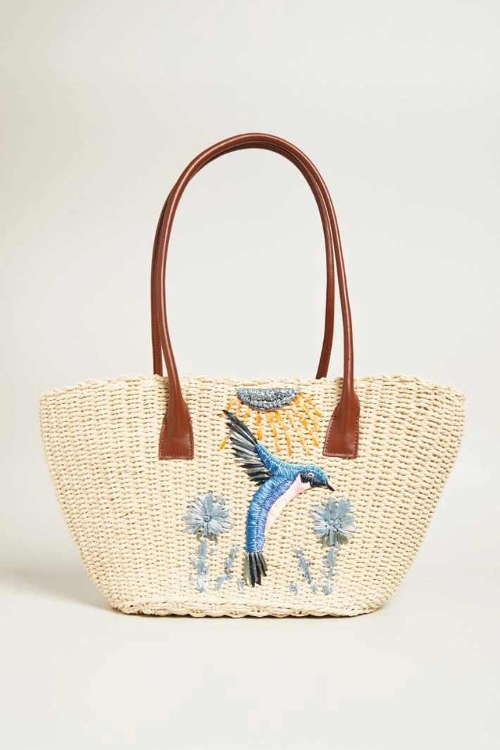 Bag with embroidered motif - STRAW
