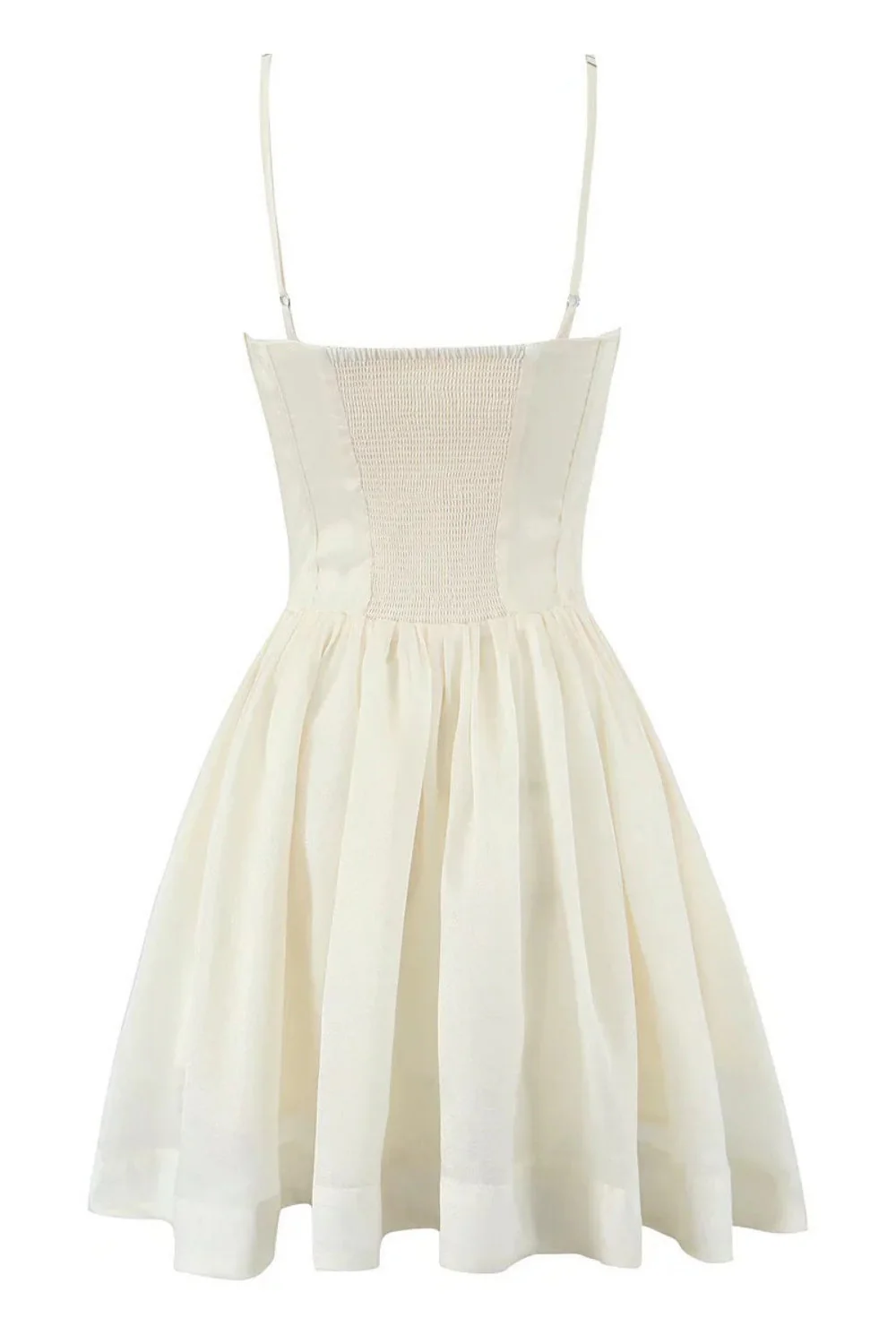 Beige Bow Spaghetti Strap Ruched Short Skirt