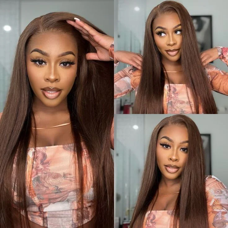 Ophirawig 13x4 Frontal Lace Chocolate Brown Straight Wig Pre-cut Lace Realistic Hairline