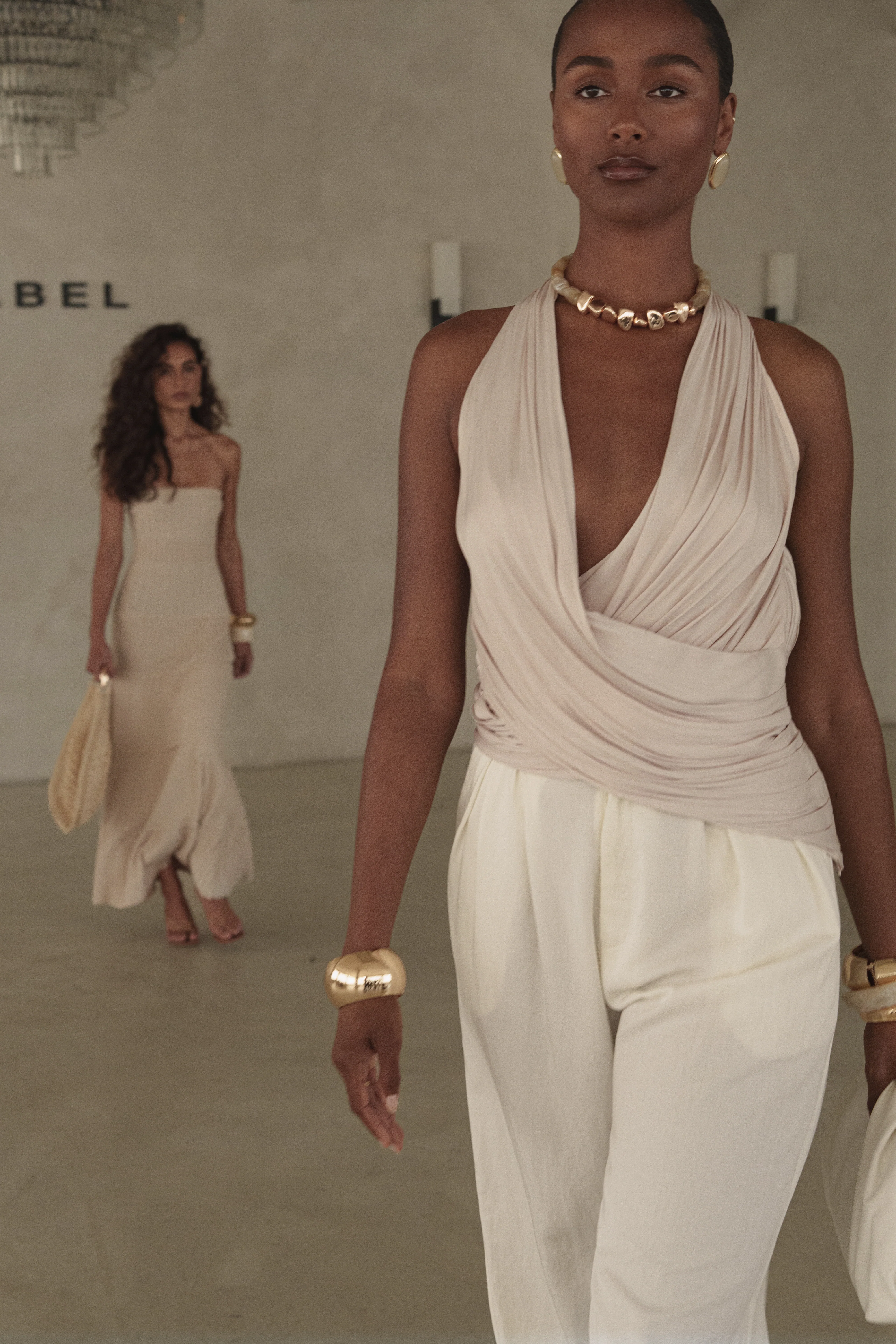 Beige Villa Draped Halter Top