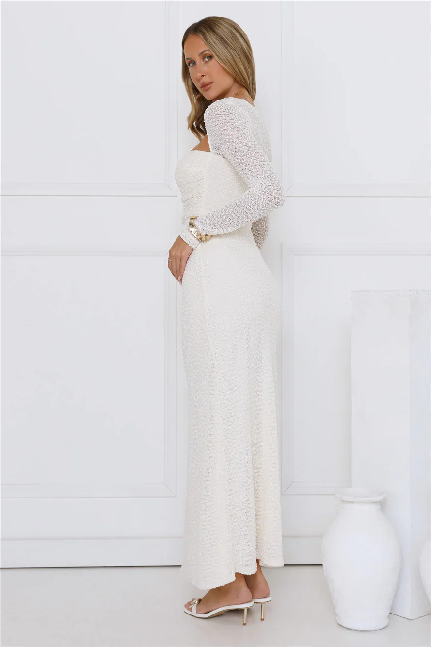 Hot Girl Habits Long Sleeve Maxi Dress Beige