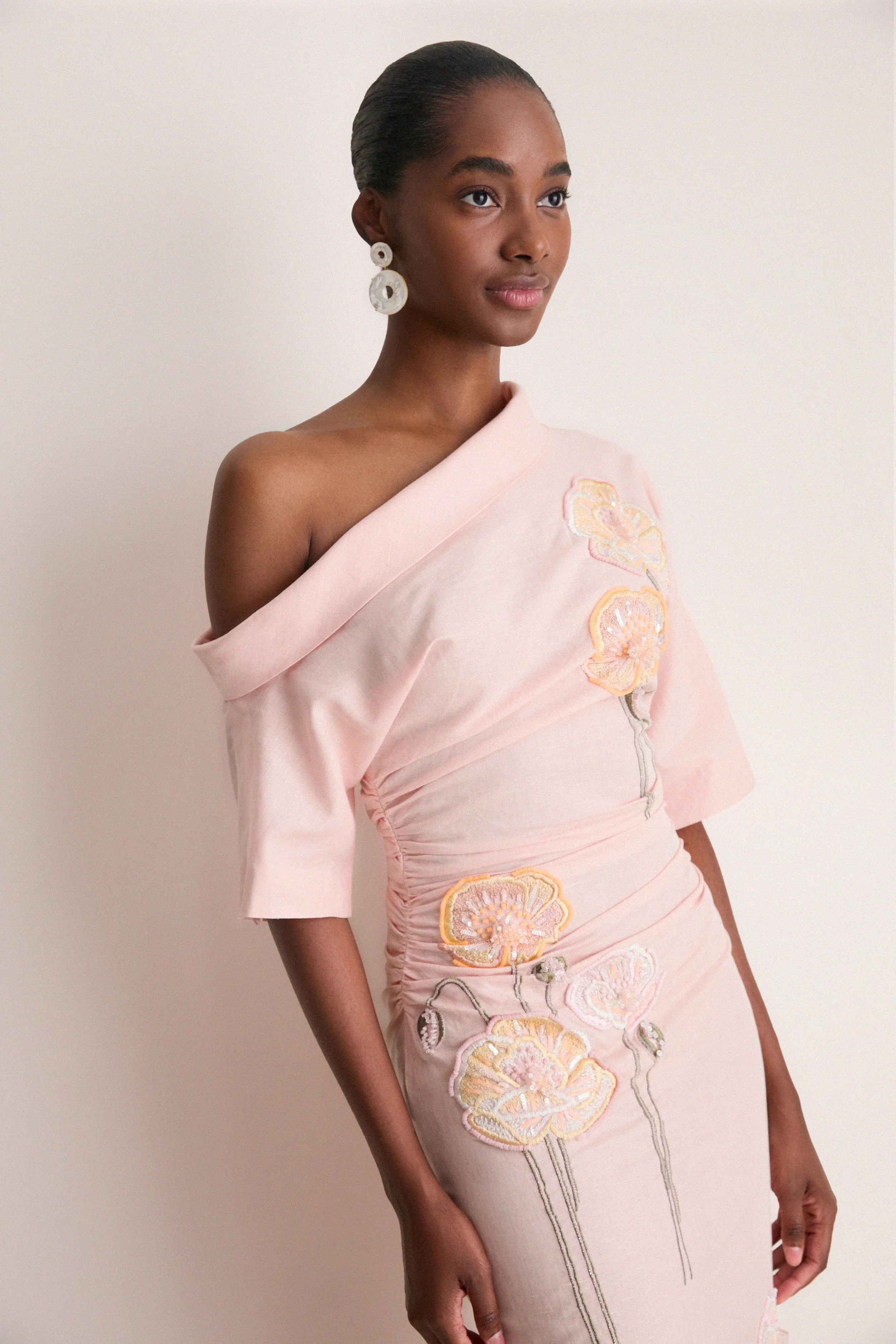 Pink with Embroidered Poppies Bowry Dress