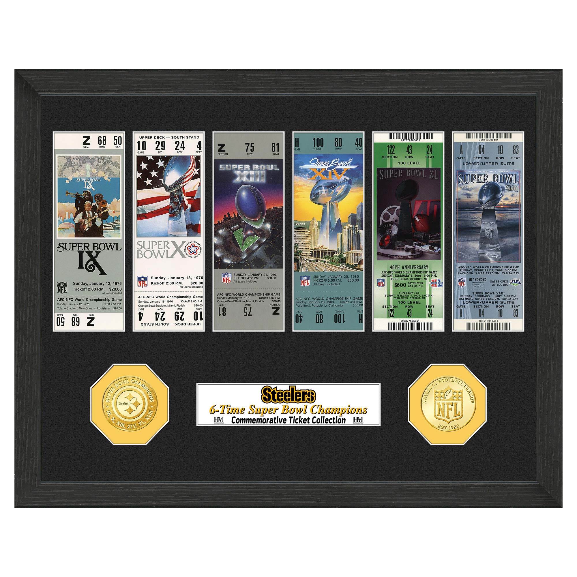 Pittsburgh Steelers Super Bowl Tickets Bronze Coins Framed NFL Photo