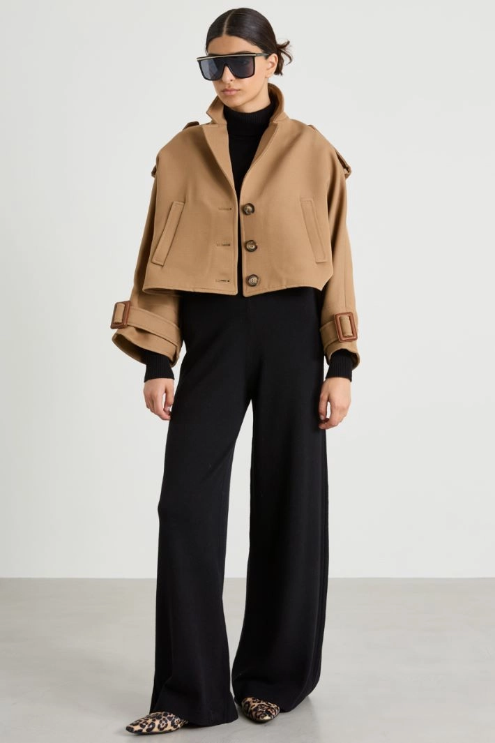 Wool and cotton trench-style cape - CAMEL