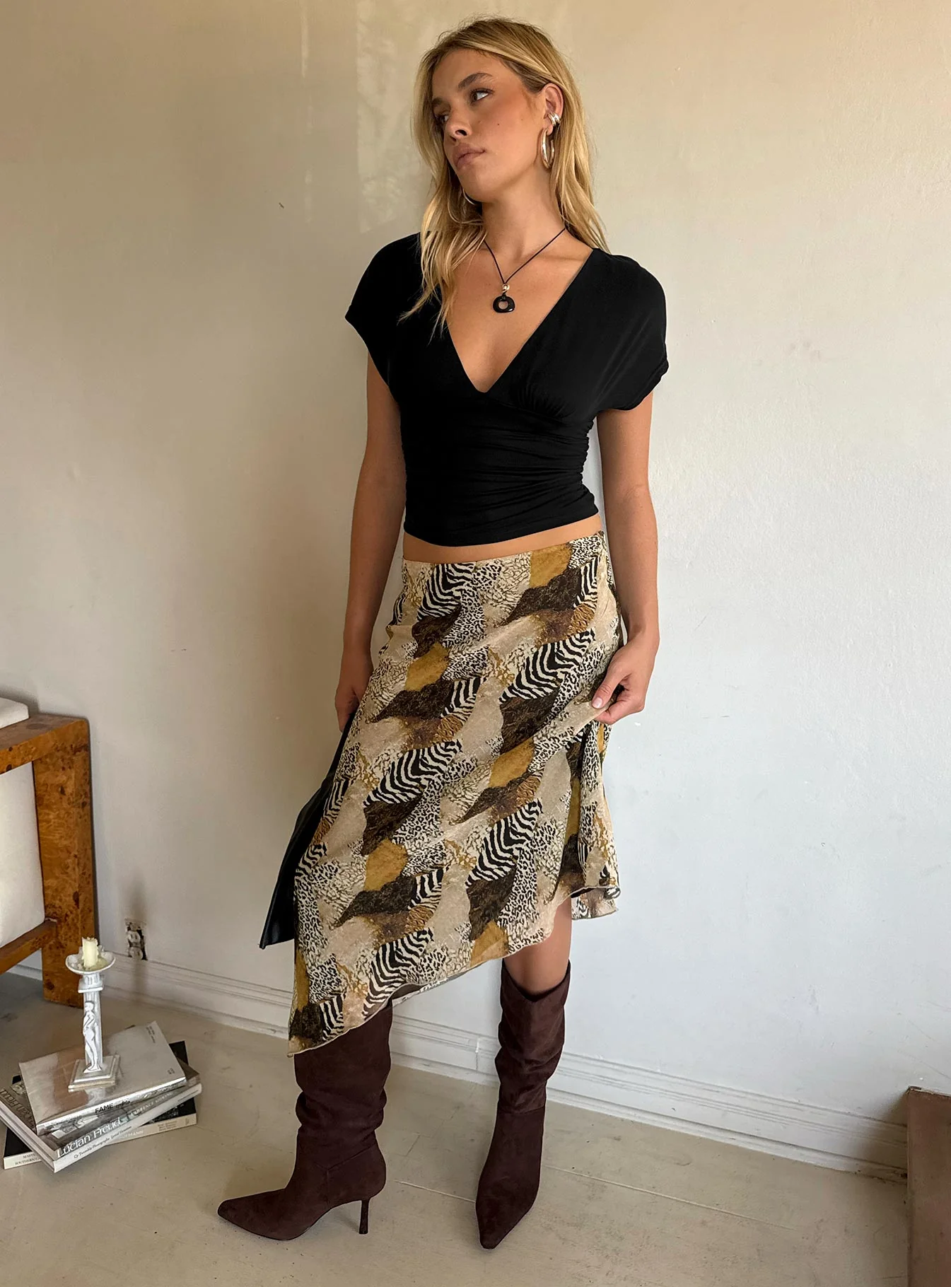Suella Asymmetrical Midi Skirt Animal Multi