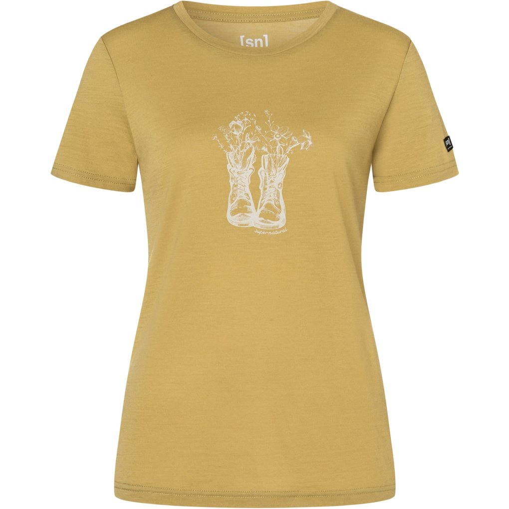 SUPER.NATURAL Flower Boots Tee Women - Sahara/White Stone