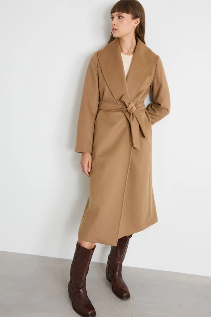 Coat with shawl collar - CAMEL