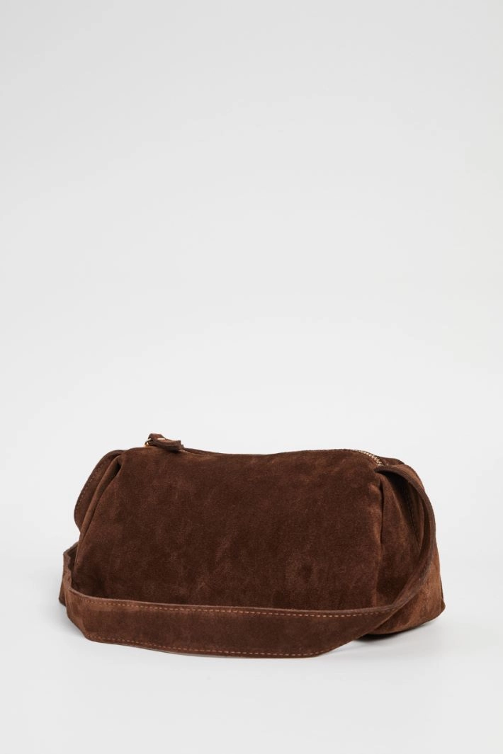 Velvet-effect leather bag - BROWN