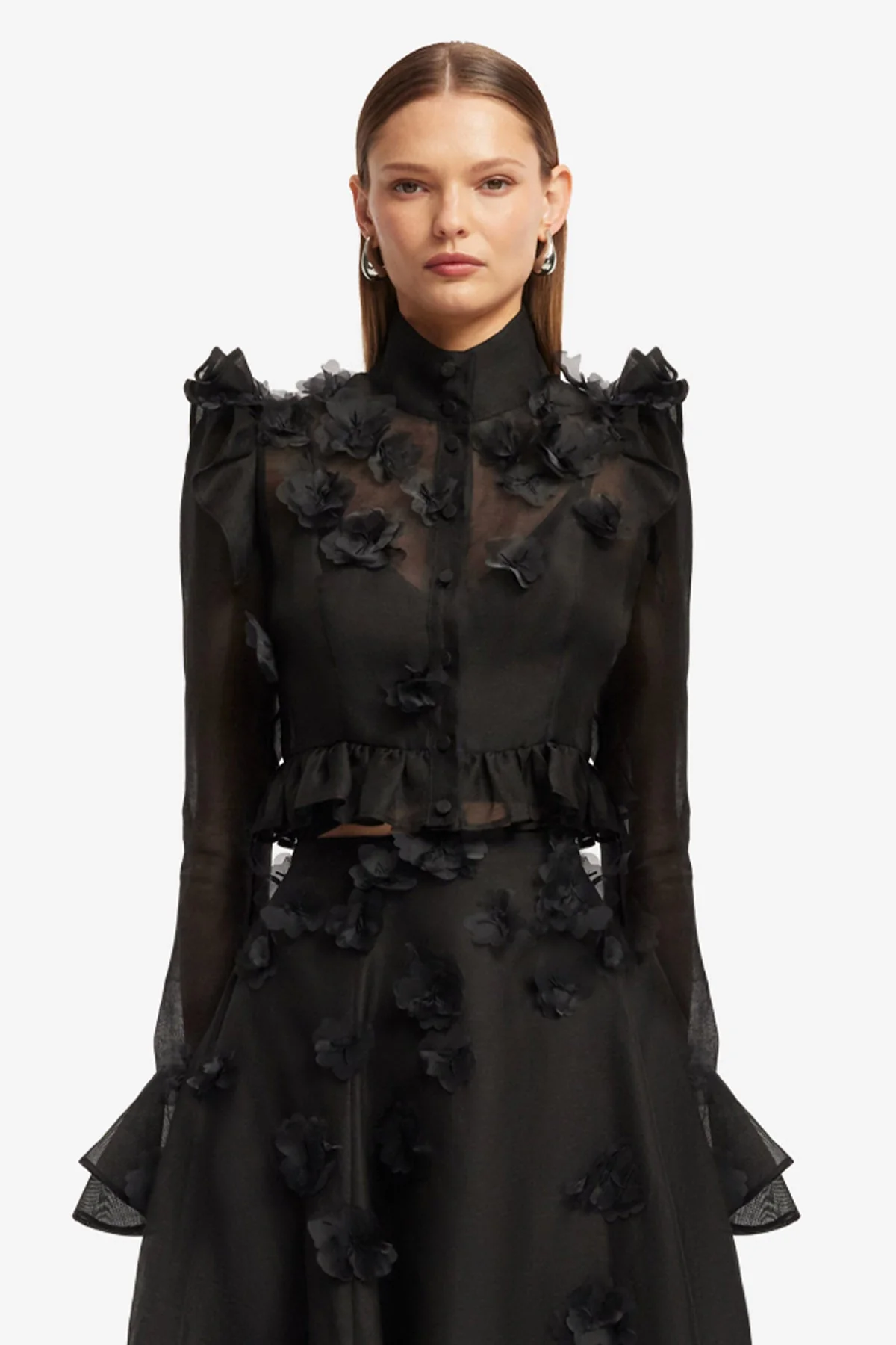 Maeve Petal Butterfly Long Sleeve Top - Ebony