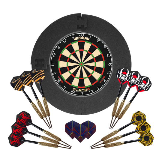Winmau Blade 6 Bundle with 12 McDart steel darts and catch ring