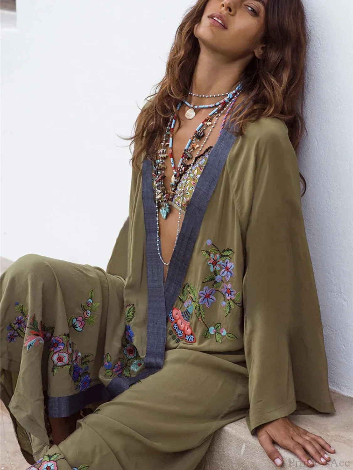 Floral Embroidery Open Stitch Bikini Cover Up