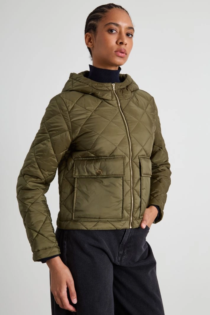 Padded coat with hood - KHAKI GREEN