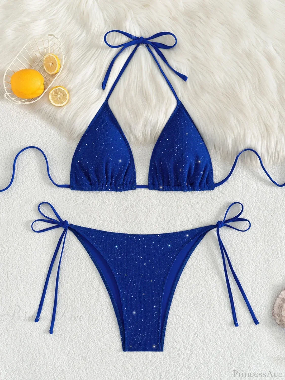 Shiny Sparkling Halter Strappy Bikini Set
