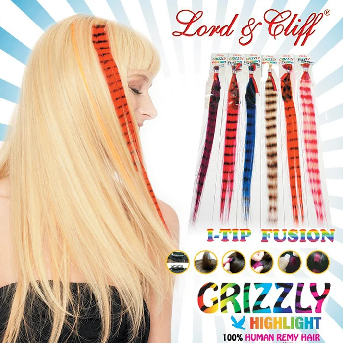 Lord & Cliff 100% Human Remy Hair Feather Fusion Extension Weave Glue I-tip - GRIZZLY 14