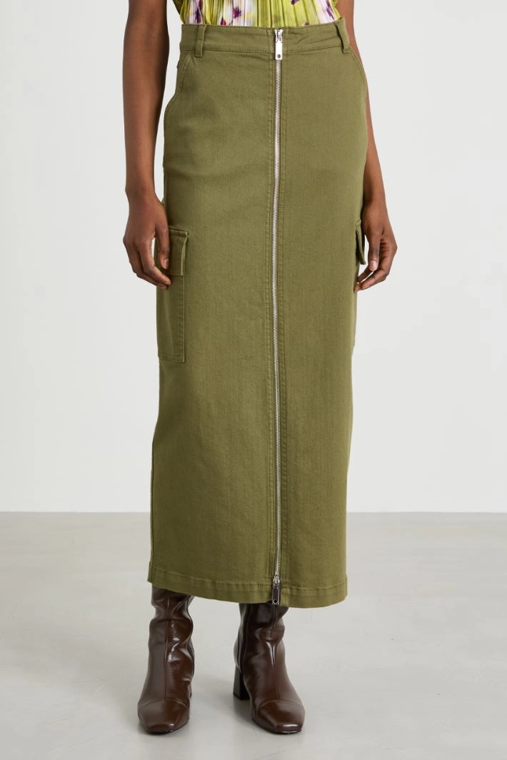 Cotton drill cargo skirt - KHAKI
