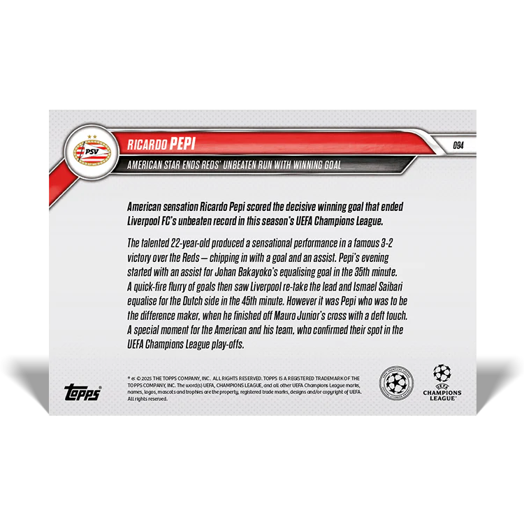 Ricardo Pepi - American star sinks Reds with winning goal - 24/25 UCL Topps NOW® Card 94