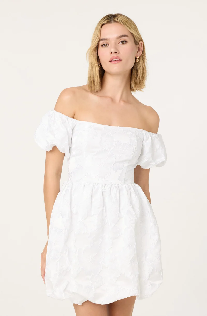 Off Shoulder Bubble Hem Mini Dress