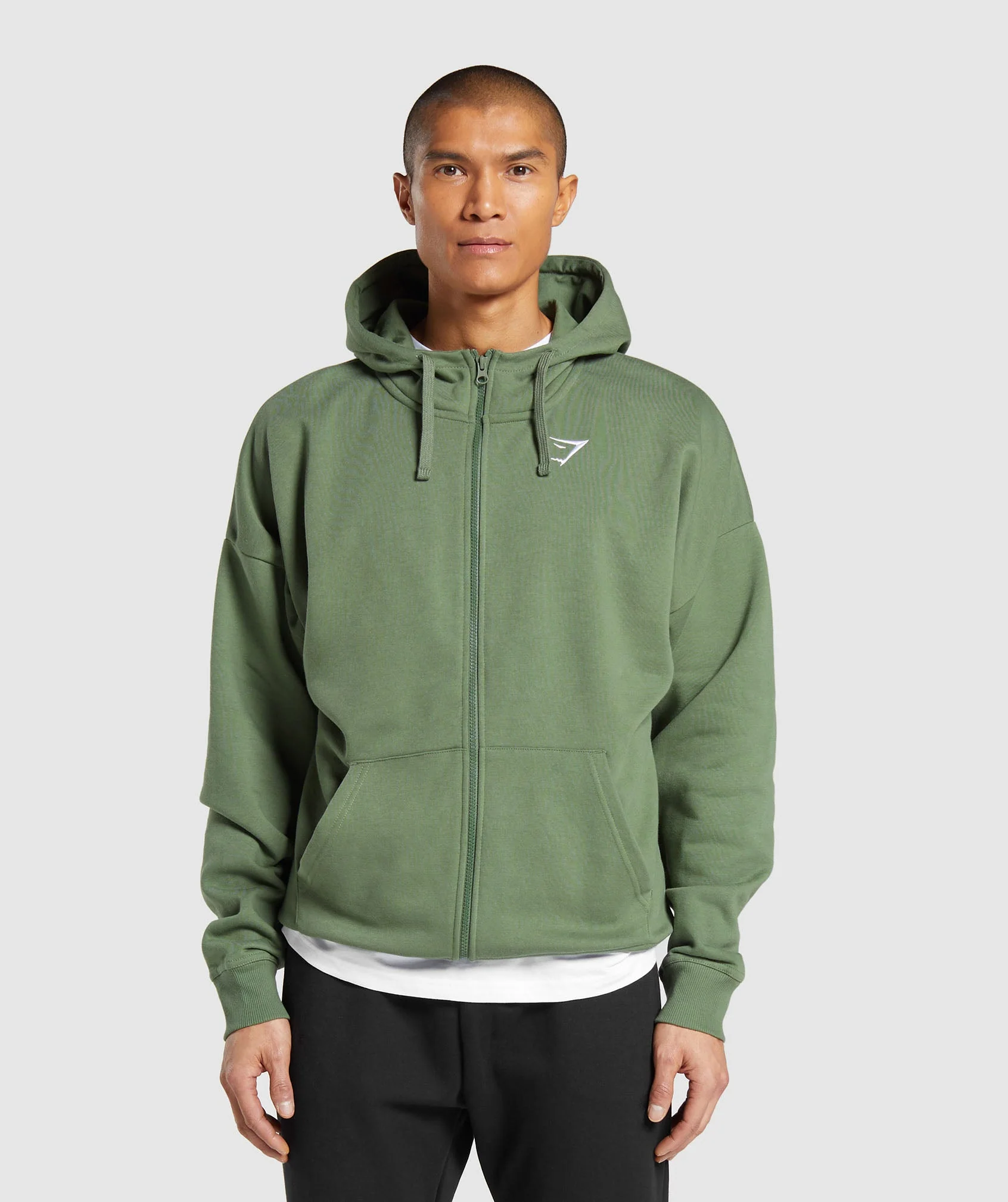 Crest Oversized Zip Up Hoodie Force Green