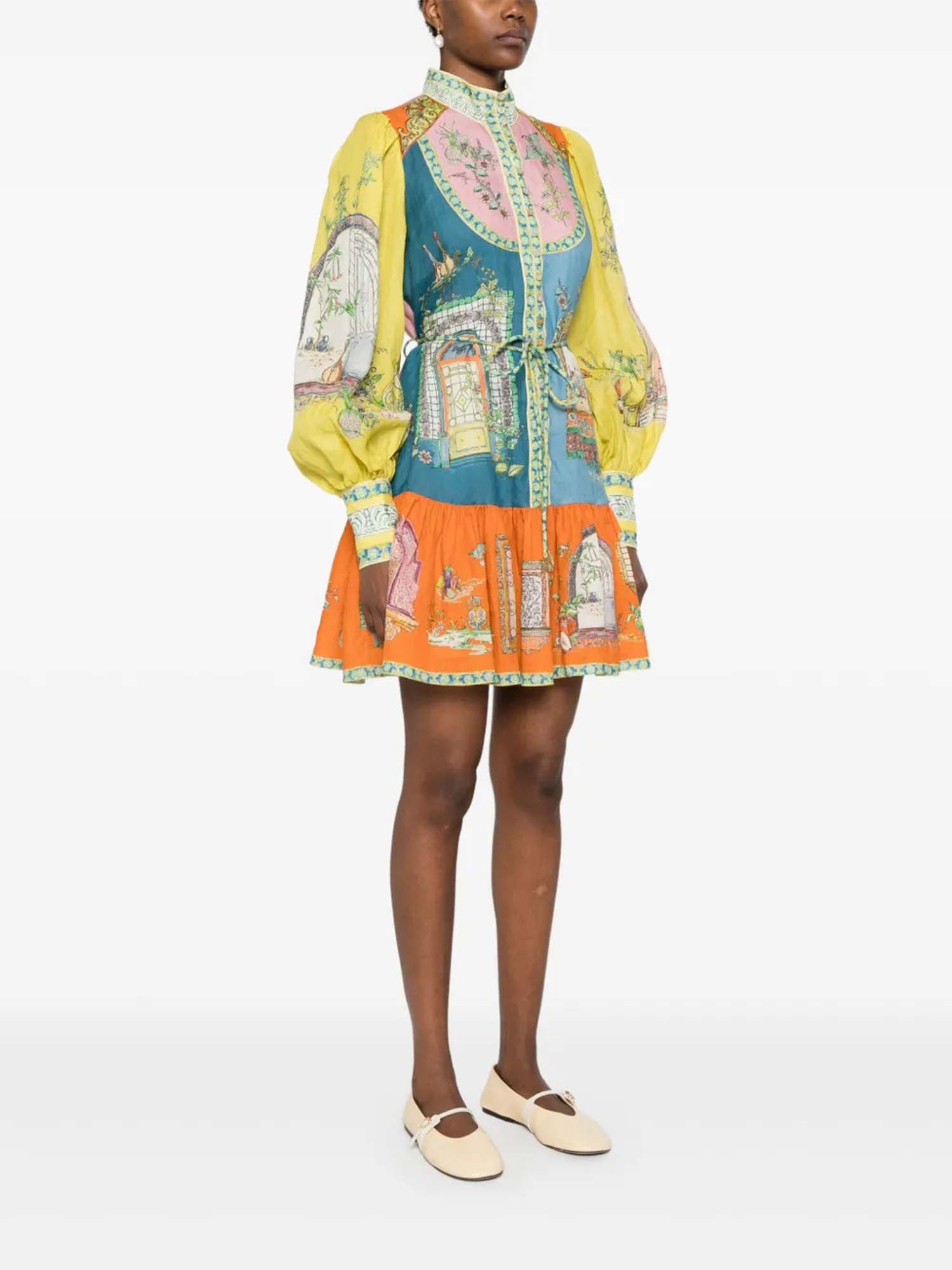 Vintage-Inspired Printed Button-Up Mini Dress
