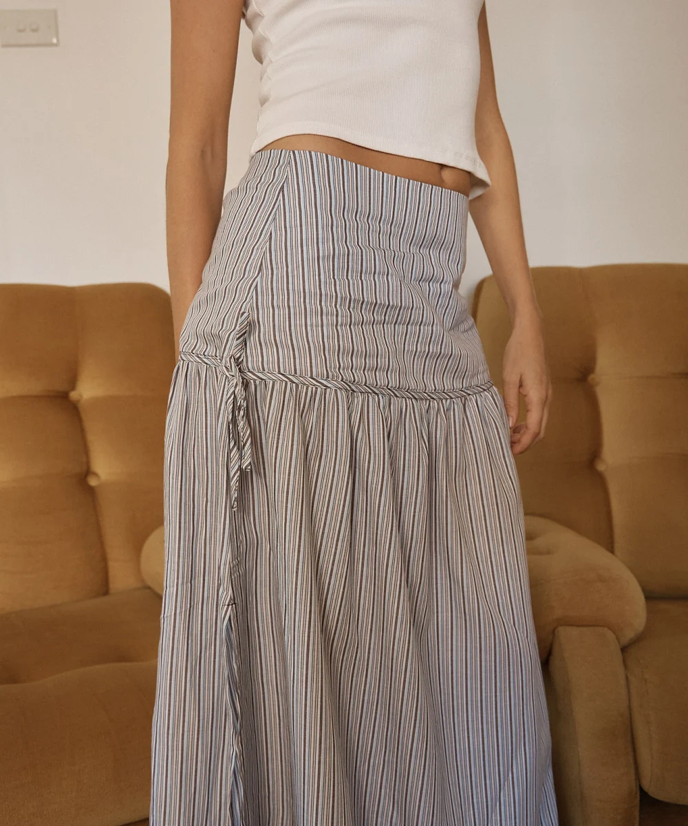 AFENDS Womens Nadia - Maxi Skirt - Coffee / Blue Stripe