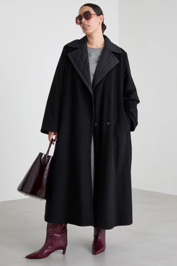 Reversible coat in drap and canvas - BLACK