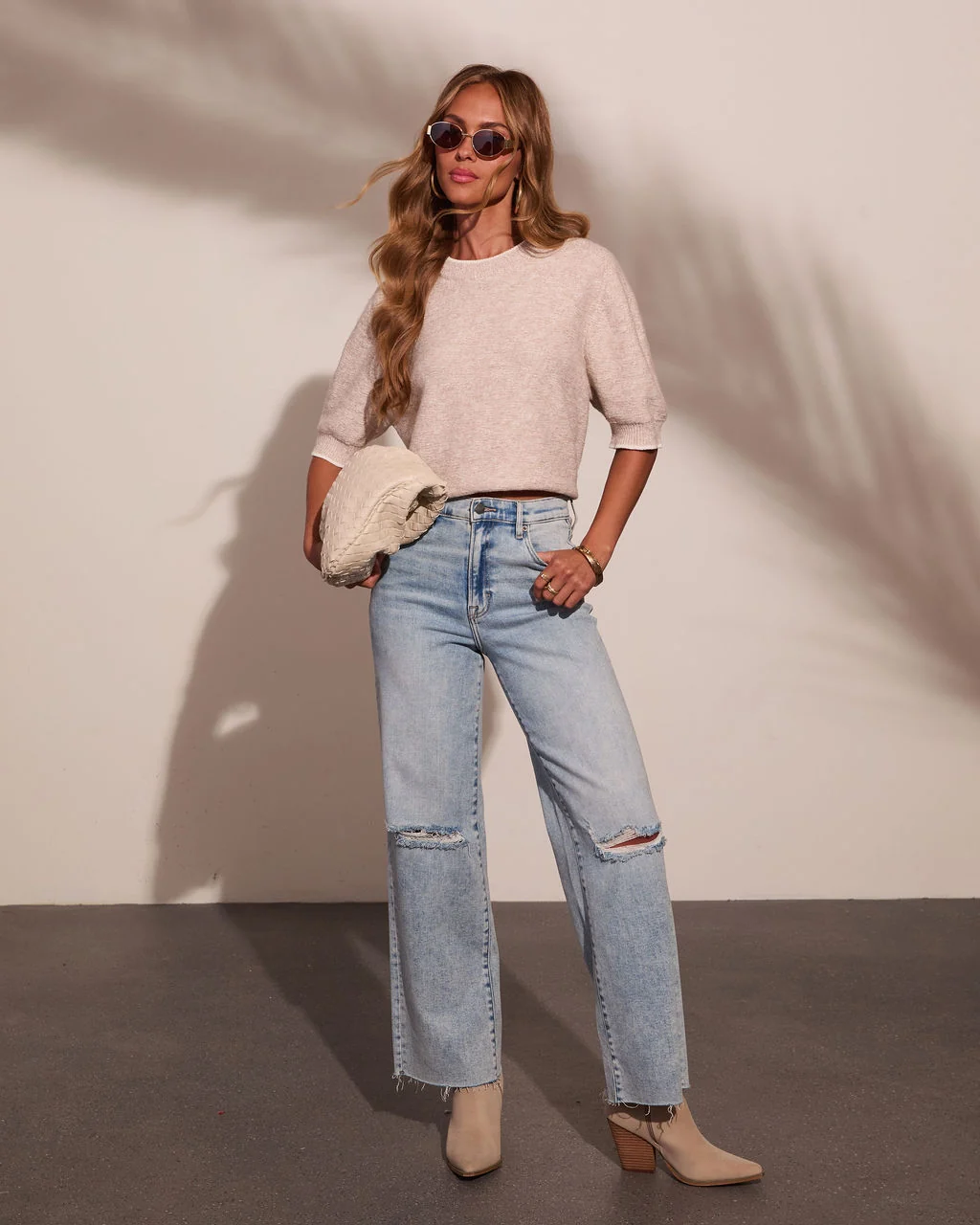 Jolee Knit Contrast Trim Short Sleeve Sweater