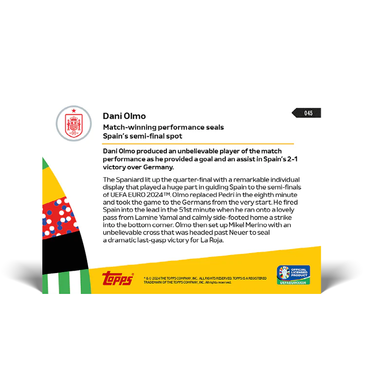 Dani Olmo - Match-winning performance seals Spain's semi-final spot - EURO 2024 TOPPS NOW® Card 45