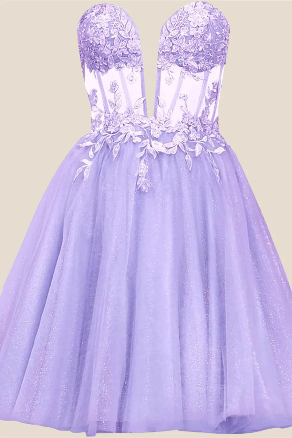 Plunge Hot Pink Appliques A-line Short Dress